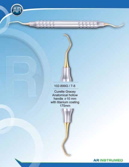 AR INSTRUMED Curette Gracey 7-8 titanium gold coated stainless steel dental instrument 175mm 10mm hollow handle precision working tip posterior scaling root planing Pakistan dental clinics and hospitals