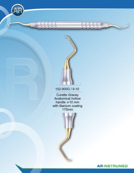 AR INSTRUMED Curette Gracey 9-10 titanium gold coated stainless steel dental instrument 175mm 10mm hollow handle precision working tip root planing periodontal scaling Pakistan dental clinics and hospitals