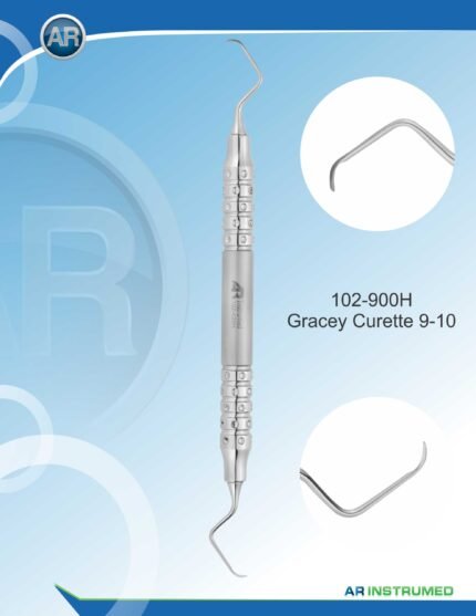 AR INSTRUMED Curette Gracey 9-10 stainless steel dental instrument 175mm 10mm hollow handle polished finish precision working tip anterior scaling root planing Pakistan dental clinics hospitals dental supplier wholesale