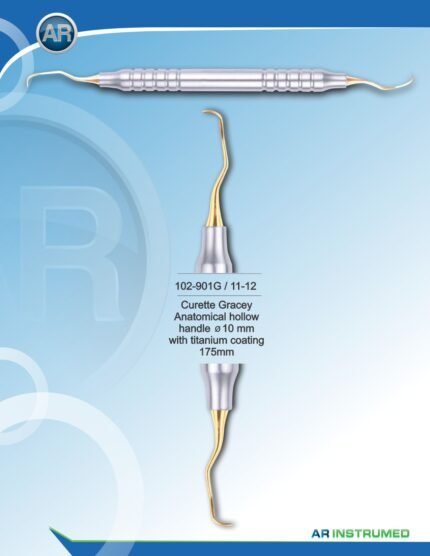 AR INSTRUMED Curette Gracey 11-12 titanium gold coated stainless steel dental instrument 175mm 10mm hollow handle precision working tip posterior molar mesial scaling root planing Pakistan dental clinics and hospitals