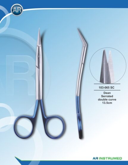 Dean Double Curved Serrated Scissor Blue Handle 13.5 cm Surgical Tool