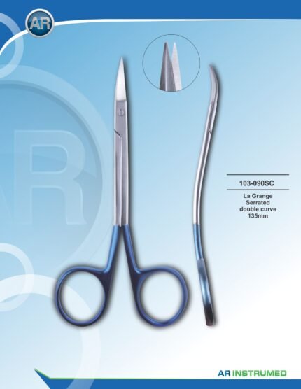 AR INSTRUMED La Grange Scissors Double Curve 13.5 cm Blue Coated Surgical Instrument