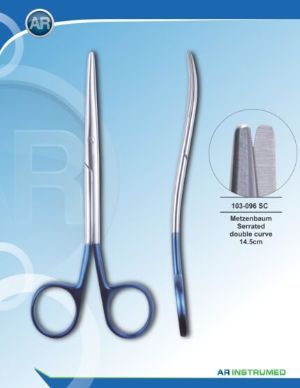 AR INSTRUMED Metzenbaum Scissors Serrated Double Curve 14.5 cm Blue Surgical Instrument