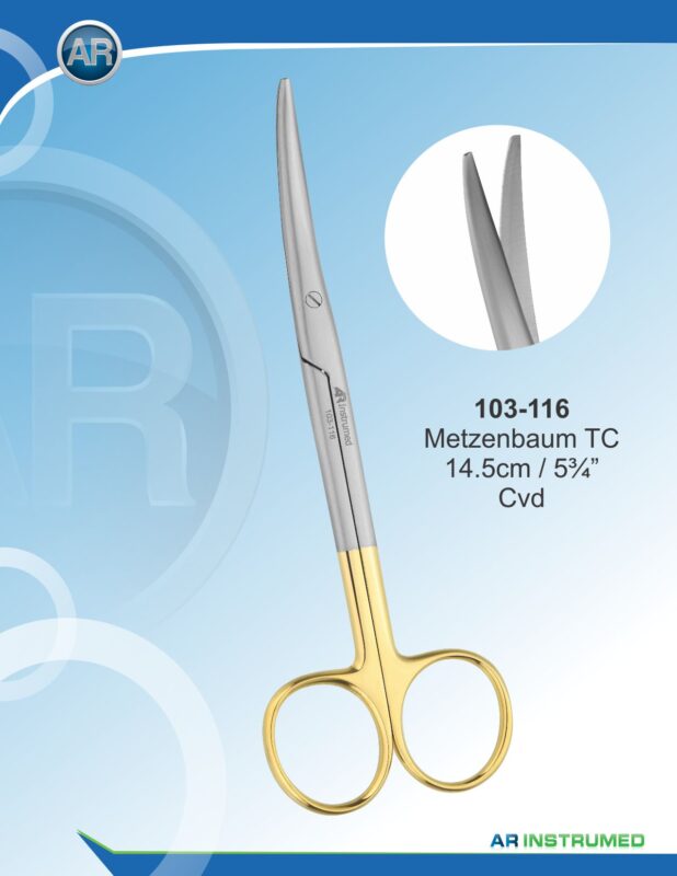 AR INSTRUMED Metzenbaum Scissors Curved 14.5 cm TC Gold Surgical Instrument
