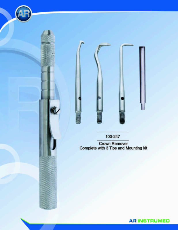 • AR INSTRUMED Crown Remover Set 3 Tips 1 Mounting Tip Dental Instrument Stainless Steel