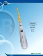 AR INSTRUMED Luxator Double Curved 3mm Gold stainless steel dental instrument Pakistan gold titanium nitride coated corrosion resistant finish specialised 3mm double curved blade ergonomic non slip handle dental luxator for clinics hospitals and laboratories in Pakistan