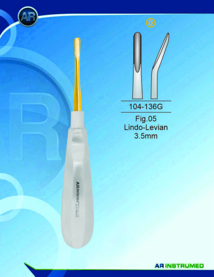 AR INSTRUMED Root Elevator Fig.05 Lindo Levian 3.5mm Gold dental instrument Pakistan gold coated root elevator ergonomic handle professional dental extraction instrument Pakistan