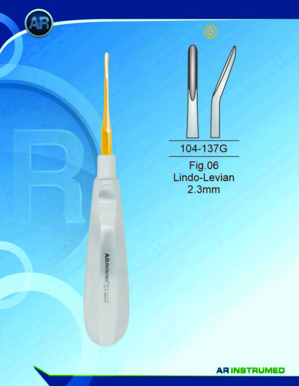 AR INSTRUMED Root Elevator Fig.06 Lindo Levian 2.3mm Gold dental instrument Pakistan gold coated root elevator ergonomic handle narrow access dental extraction instrument Pakistan