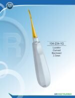 AR INSTRUMED Luxator Curved Backward 2.5mm Gold stainless steel dental instrument Pakistan gold titanium nitride coated corrosion resistant finish specialised 2.5mm backward curved blade ergonomic non slip handle dental luxator for clinics hospitals and laboratories in Pakistan