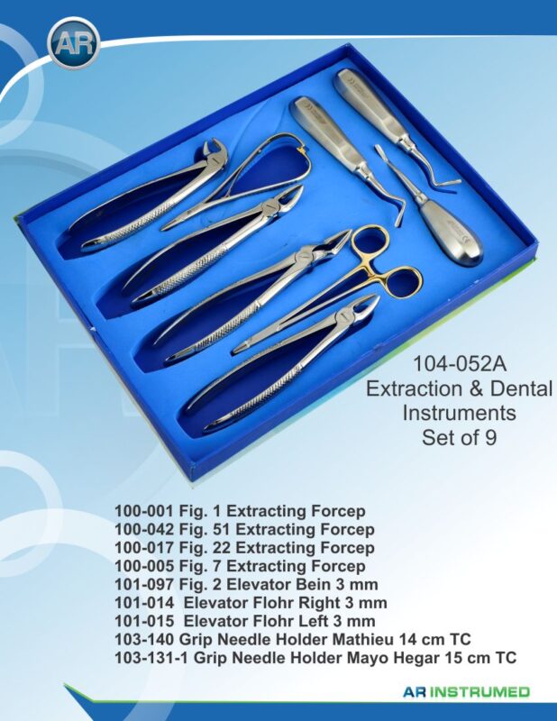 AR INSTRUMED Extraction Instruments Set of 9 Stainless Steel Dental Surgical Instruments