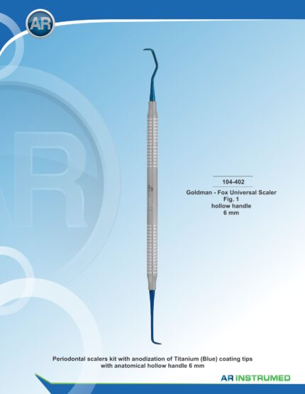 AR INSTRUMED Goldman-Fox Universal Scaler Fig. 1 titanium plasma blue coated stainless steel dental scaler solid 6mm ergonomic handle periodontal instrument Pakistan dental supplier wholesale