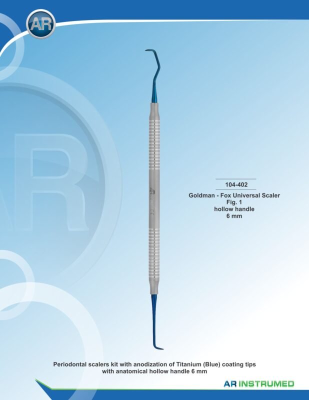 AR INSTRUMED Goldman-Fox Universal Scaler Fig. 1 titanium plasma blue coated stainless steel dental scaler solid 6mm ergonomic handle periodontal instrument Pakistan dental supplier wholesale
