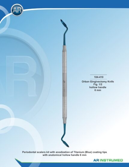 AR INSTRUMED Orban Gingivectomy Knife Fig. 1/2 titanium plasma blue stainless steel periodontal surgical instrument with 6mm solid handle for gingivectomy and periodontal surgery, Pakistan dental instrument supplier wholesale.