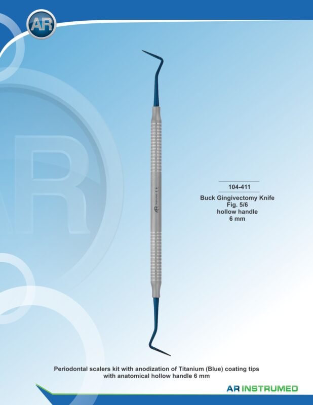 AR INSTRUMED Buck Gingivectomy Knife Fig. 5-6 titanium plasma blue coated stainless steel dental instrument solid 6mm handle precision working blade scaling root planing Pakistan dental clinics hospitals dental supplier wholesale