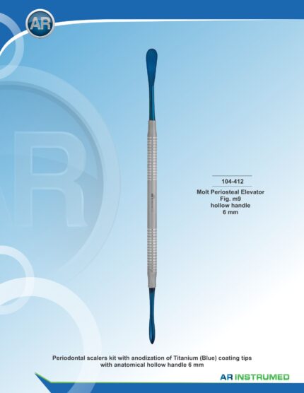 AR INSTRUMED Molt Periosteal Elevator Fig. M9 titanium plasma blue stainless steel dental instrument with 6mm solid handle for gingival tissue elevation and periodontal surgery, Pakistan dental instrument supplier wholesale.
