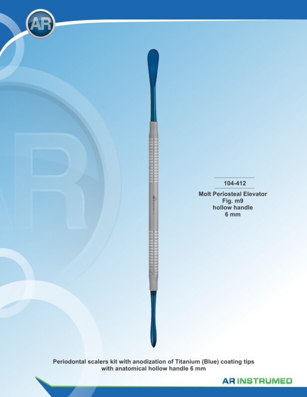 AR INSTRUMED Molt Periosteal Elevator Fig. M9 titanium plasma blue stainless steel dental instrument with 6mm solid handle for gingival tissue elevation and periodontal surgery, Pakistan dental instrument supplier wholesale.