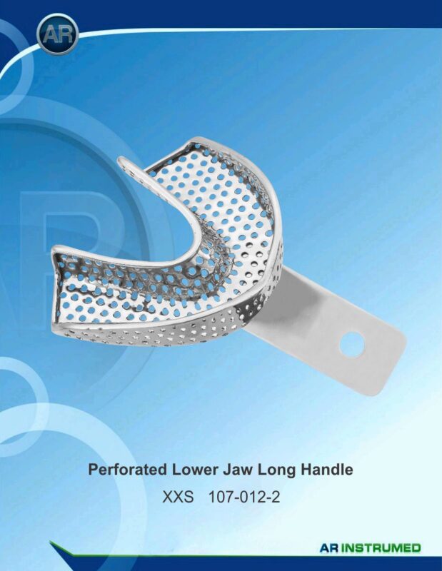 AR INSTRUMED XX Small Perforated Lower Jaw Impression Tray Long Handle Stainless Steel 
