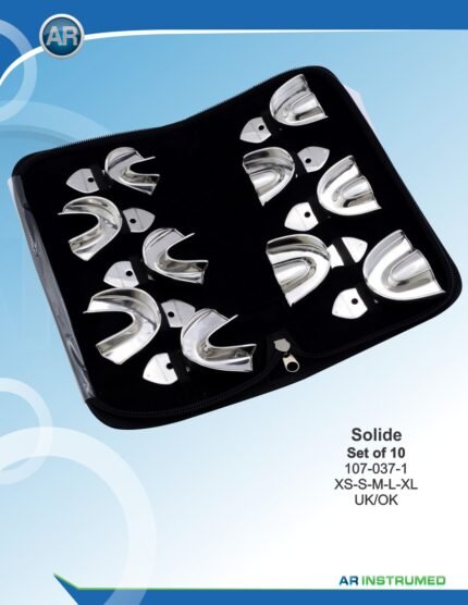 AR INSTRUMED 6-Piece Dental Impression Tray Set, rim-lock perforated trays with smooth edges, ergonomic size-marked handles