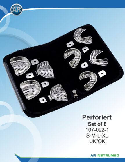 AR INSTRUMED 6-Piece Dental Impression Tray Set, rim-lock perforated trays with smooth edges, ergonomic size-marked handles
