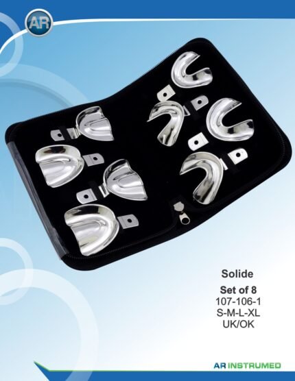 AR INSTRUMED Child 8-Piece Dental Impression Tray Set, rim-lock solid trays with smooth edges, ergonomic size-marked handles