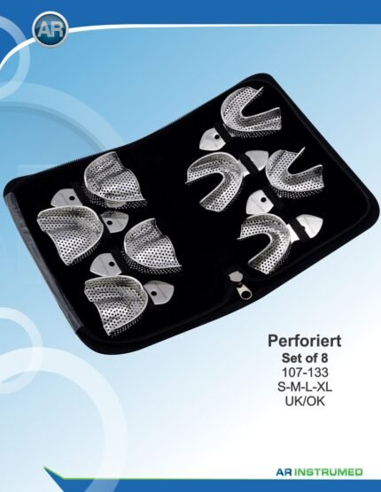 AR INSTRUMED Adult 8-Piece Dental Impression Tray Set, rim-lock perforated trays with smooth edges, ergonomic size-marked handles