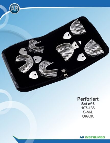 AR INSTRUMED 6-Piece Dental Impression Tray Set, rim-lock perforated trays with smooth edges, ergonomic size-marked handles