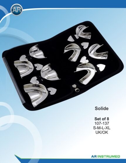 AR INSTRUMED Adult 8-Piece Dental Impression Tray Set, rim-lock solid trays with smooth edges, ergonomic size-marked handles