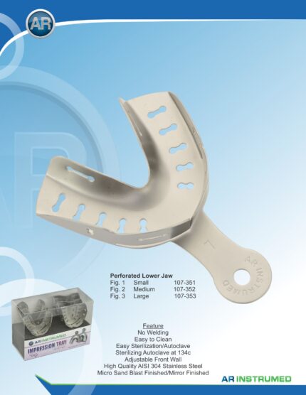 • AR INSTRUMED Fig. 3 Large Perforated Lower Jaw Impression Tray Without Rimlock Stainless Steel