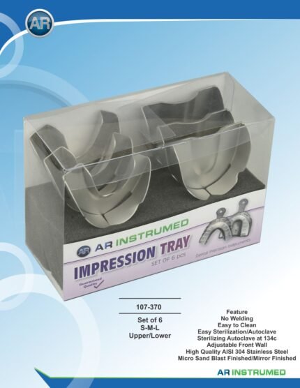 AR INSTRUMED 6-Piece Dental Impression Tray Set, adjustable front walls with smooth edges, ergonomic perforated handles