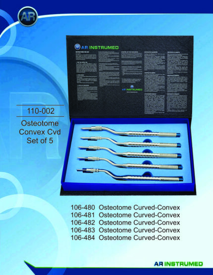 AR INSTRUMED Dental Straight Osteotomes Set, convex-shaped tips for bone condensation and sinus elevation, ergonomic non-slip handles