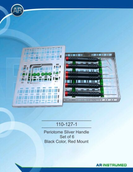 Black Periotome Set of 6 with Silver Handles and Cassette Tray