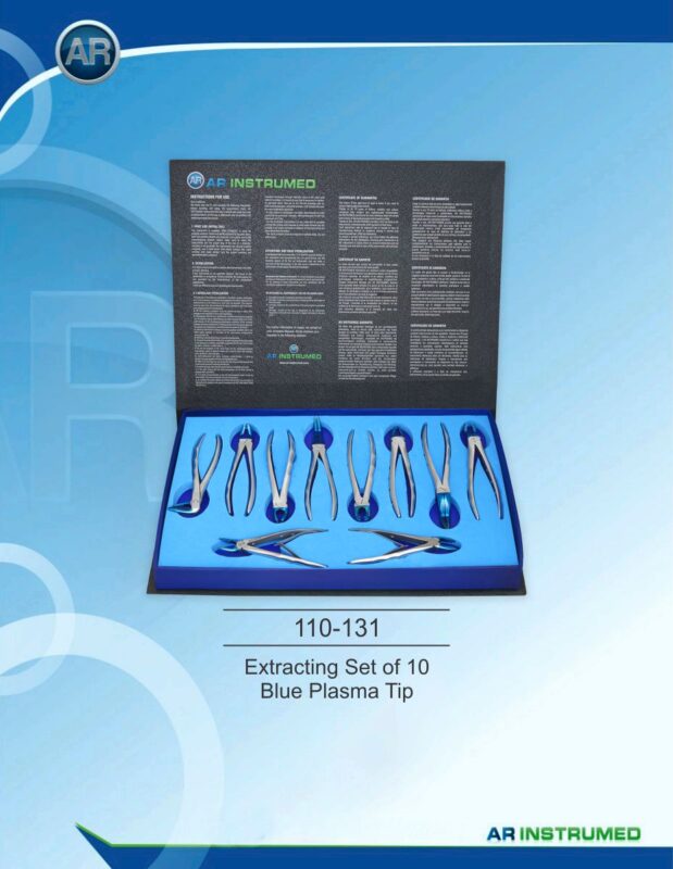 AR INSTRUMED Extracting Forceps Set of 10 Blue Plasma Tip Dental Surgical Instruments