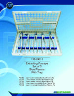 Extracting Forceps Set of 5 Blue Plasma With Tray Pakistan dental extraction instrument set with blue plasma-coated forceps, sterilization tray, ergonomic handles, and professional dental supplies for clinics and hospitals in Pakistan.