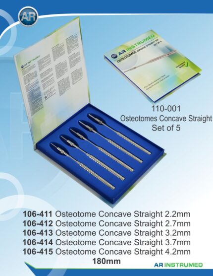 AR INSTRUMED Dental Straight Osteotomes Set, convex-shaped tips for bone condensation and sinus elevation, ergonomic non-slip handles