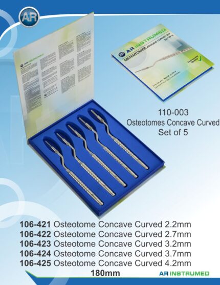 AR INSTRUMED Dental Straight Osteotomes Set, curved concave tips for bone condensation and sinus elevation, ergonomic non-slip handles