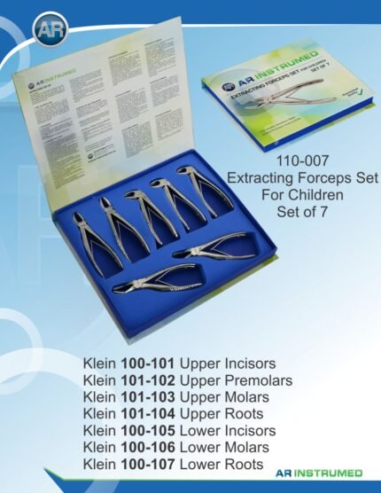 AR INSTRUMED 7 Pcs Pediatric Extracting Forceps Set, forceps for upper and lower primary teeth, high-quality AISI 420 German stainless steel