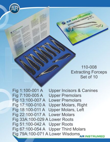 AR INSTRUMED 10 Pcs Extracting Forceps Set for Adults, serrated curved tips for secure grip, hollow python grip handles