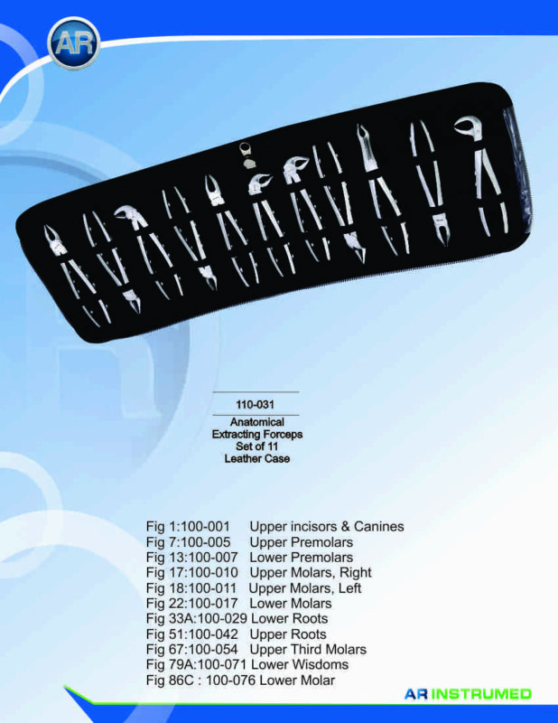 AR INSTRUMED Anatomical Extracting Forceps Set of 11 in Leather Case Dental Surgical Instruments