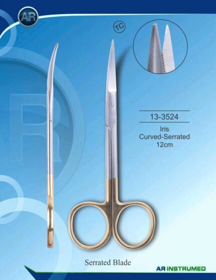 AR INSTRUMED Iris Scissors Curved Serrated 12 cm TC Gold Surgical Instrument