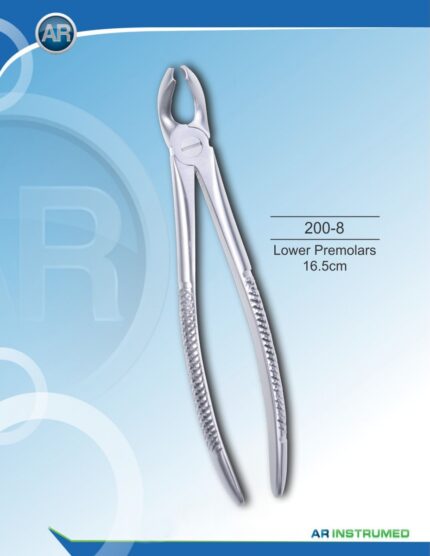 AR INSTRUMED Extracting Forceps lower premolars 16.5cm stainless steel dental instrument Pakistan polished finish anatomically contoured beaks ergonomic non slip handle dental forceps for clinics hospitals and laboratories in Pakistan