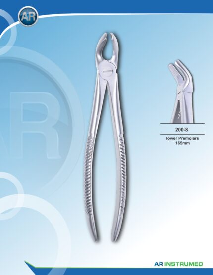 AR INSTRUMED Extracting Forceps lower premolars 16.5cm stainless steel dental instrument Pakistan polished finish anatomically designed beaks ergonomic non slip handle dental forceps for clinics hospitals and laboratories in Pakistan