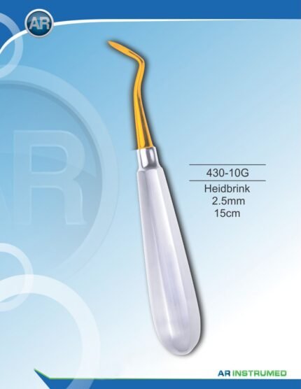 AR INSTRUMED Root Elevator Heidbrink 3mm 15cm gold stainless steel dental instrument Pakistan gold plated finish hardened 3mm working tip ergonomic non slip handle root elevator for clinics hospitals and laboratories in Pakistan