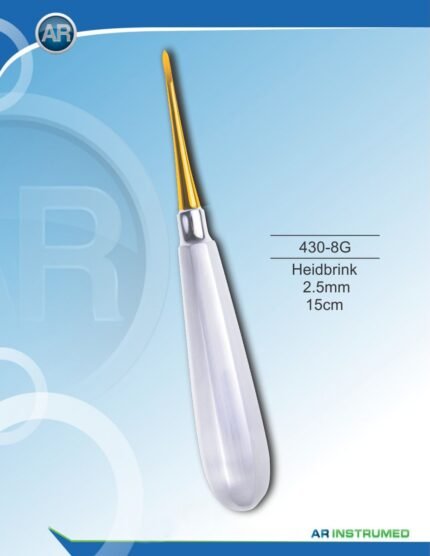 AR INSTRUMED Root Elevator Heidbrink 3mm 15cm gold stainless steel dental instrument Pakistan gold plated finish hardened 3mm working tip ergonomic non slip handle root elevator for clinics hospitals and laboratories in Pakistan