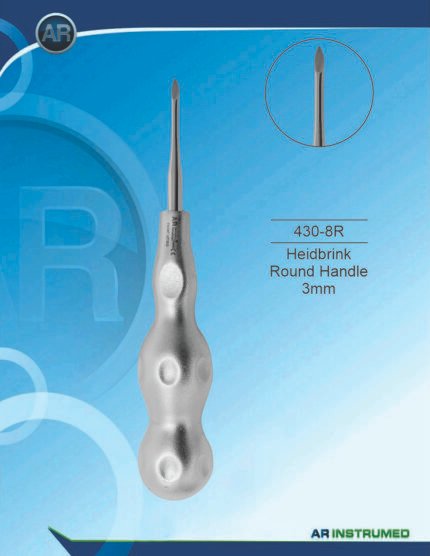 AR INSTRUMED Root Elevator Heidbrink round handle 3mm stainless steel dental instrument Pakistan polished finish precision hardened working tip ergonomic round handle root elevator for clinics hospitals and laboratories in Pakistan
