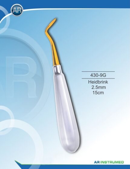 AR INSTRUMED Root Elevator Heidbrink 3mm 15cm gold stainless steel dental instrument Pakistan gold plated finish hardened working tip ergonomic non slip handle root elevator for clinics hospitals and laboratories in Pakistan