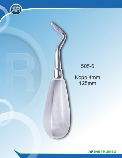 Root Elevators Kopp 4mm Pakistan dental extraction instrument stainless steel Kopp root elevator 4mm tip ergonomic handle professional dental instruments Pakistan dental supplies.