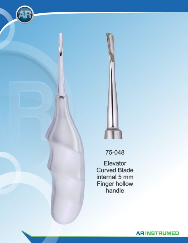 Elevator Curved Blade Internal 5mm Finger Hollow Handle Pakistan dental extraction instrument stainless steel curved blade internal elevator 5mm ergonomic hollow handle professional dental instruments Pakistan dental supplies.