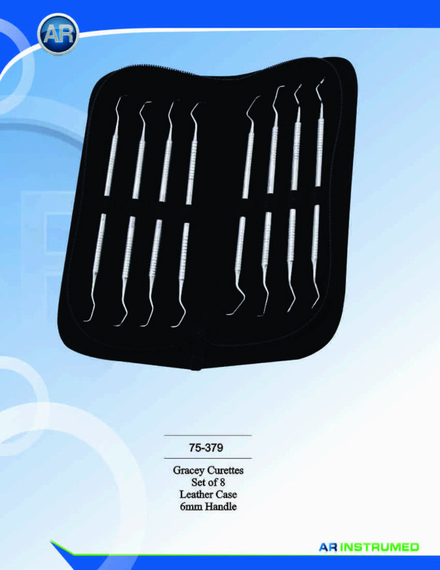Gracey Curettes Set of 8 Stainless Steel Periodontal Instruments with Leather Case