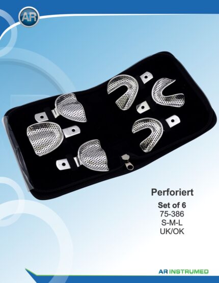 AR INSTRUMED 6-Piece Dental Impression Tray Set, rim-lock perforated trays with smooth edges, ergonomic size-marked handles