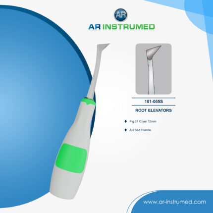 AR INSTRUMED Root Elevator Fig.31 Cryer Left with soft green silicone handle used for precise tooth and root elevation during dental extraction procedures.